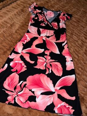 Speechless Black Midi Dress with Pink Floral Print